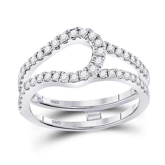 14k White Gold Womens Round Diamond Wrap Ring Guard Enhancer 1/2 Cttw