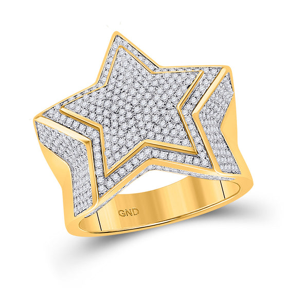 10k Yellow Gold Mens Round Diamond Statement Star Ring 1-1/2 Cttw