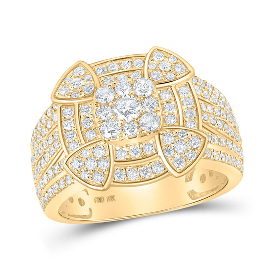 10k Yellow Gold Mens Round Diamond Statement Cluster Ring 1-5/8 Cttw