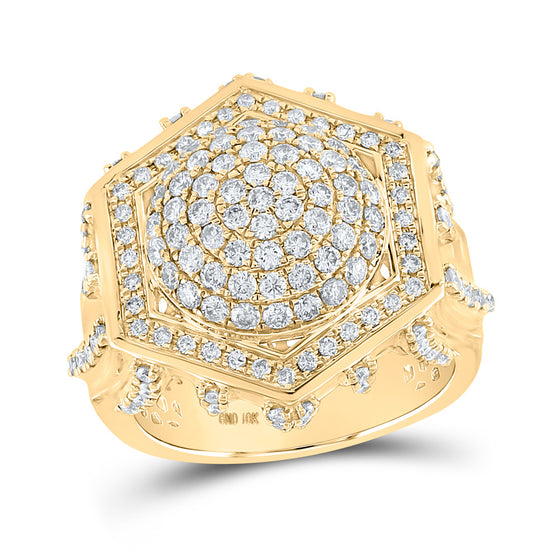 10k Yellow Gold Mens Round Diamond Hexagon Cluster Ring 2-3/8 Cttw