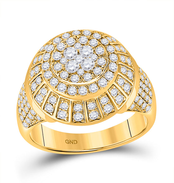 10k Yellow Gold Mens Round Diamond Statement Cluster Ring 1-7/8 Cttw