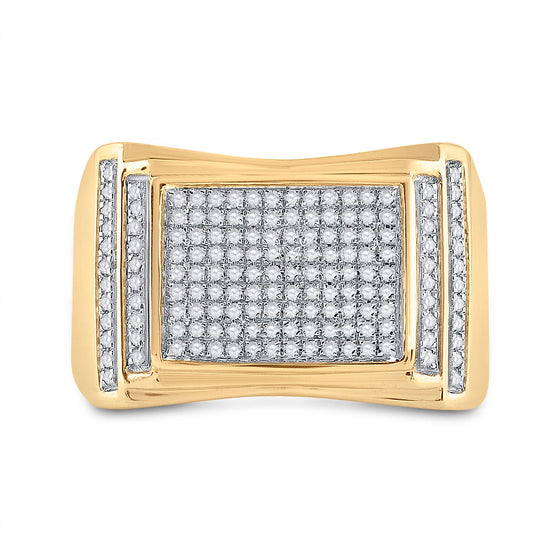 10k Yellow Gold Mens Round Diamond Rectangle Cluster Ring 1/2 Cttw