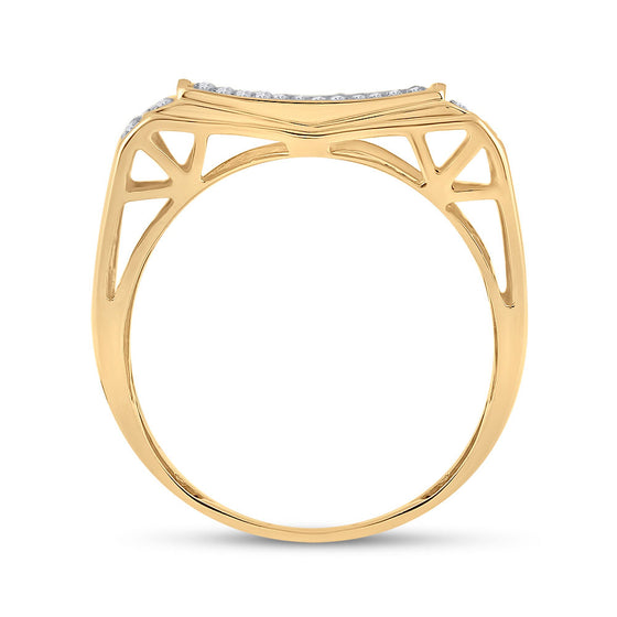 10k Yellow Gold Mens Round Diamond Rectangle Cluster Ring 1/2 Cttw