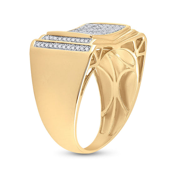 10k Yellow Gold Mens Round Diamond Rectangle Cluster Ring 1/2 Cttw