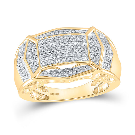 10k Yellow Gold Mens Round Diamond Fashion Cluster Ring 1/2 Cttw