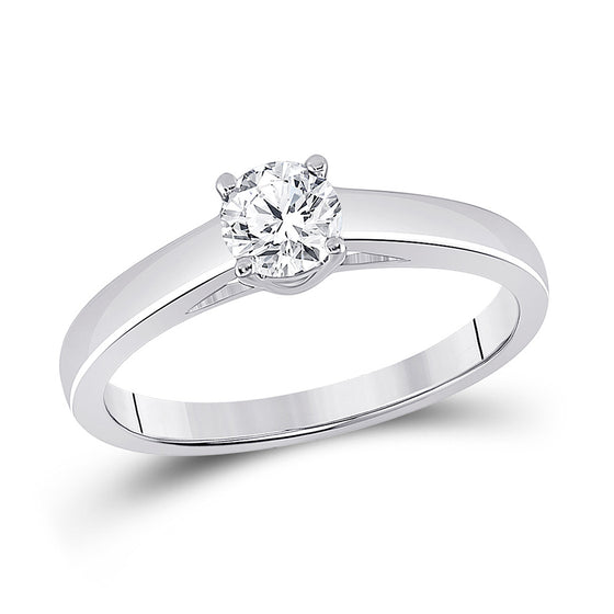 14k White Gold Womens Round Diamond Solitaire Bridal Wedding Engagement Ring 1/2 Cttw