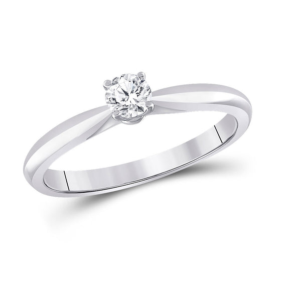 14k White Gold Womens Round Diamond Solitaire Bridal Wedding Engagement Ring 1/4 Cttw