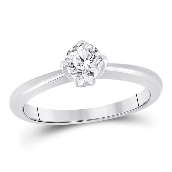 14k White Gold Womens Round Diamond Solitaire Bridal Wedding Engagement Ring 1/2 Cttw