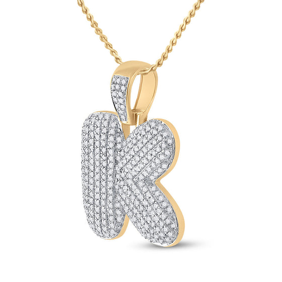10k Yellow Gold Mens Round Diamond Bubble K Letter Charm Pendant 3/4 Cttw