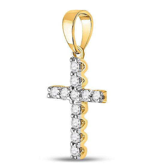14k Yellow Gold Womens Round Diamond Cross Pendant 1/5 Cttw