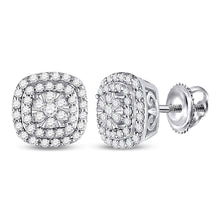  14k Yellow Gold Womens Round Diamond Cushion Halo Cluster Earrings 1/2 Cttw