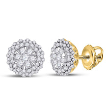  14k Yellow Gold Womens Round Diamond Halo Cluster Earrings 1 Cttw
