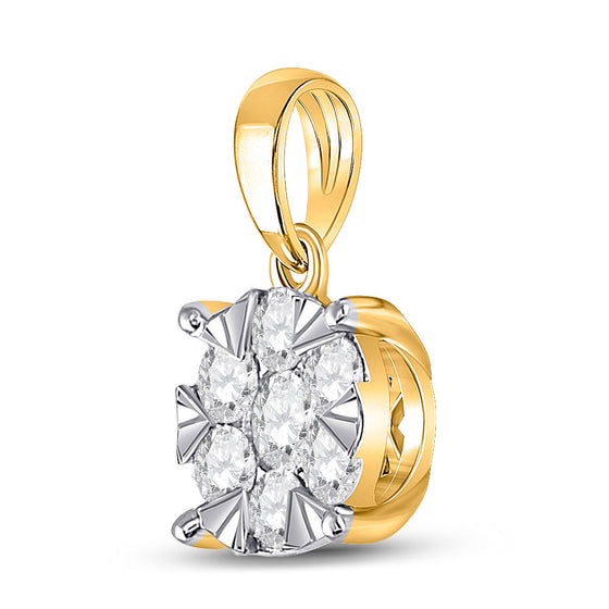 14k Yellow Gold Womens Round Diamond Flower Cluster Pendant 1/2 Cttw