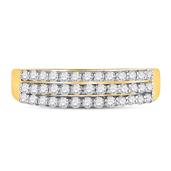 14k Yellow Gold Womens Round Diamond Triple Row Band Ring 1/2 Cttw