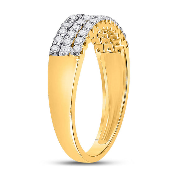 14k Yellow Gold Womens Round Diamond Triple Row Band Ring 1/2 Cttw