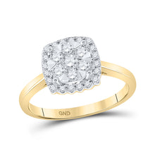  10k Yellow Gold Womens Round Diamond Square Cluster Ring 1/2 Cttw