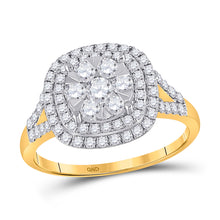  14k Yellow Gold Womens Round Diamond Square Cluster Ring 1 Cttw