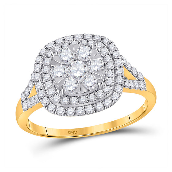 14k Yellow Gold Womens Round Diamond Square Cluster Ring 1 Cttw
