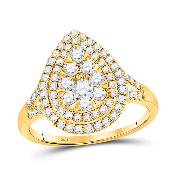 14k Yellow Gold Womens Round Diamond Teardrop Ring 1 Cttw