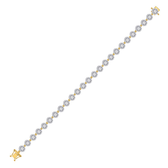 14k Yellow Gold Womens Round Diamond Halo Cluster Tennis Bracelet 2 Cttw