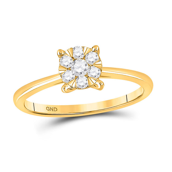 10k Yellow Gold Womens Round Diamond Cluster Ring 1/4 Cttw