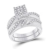 10k White Gold His Hers Round Diamond Cluster Matching Wedding Set 1 Cttw