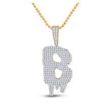  10k Yellow Gold Mens Round Diamond B Drip Letter Charm Pendant 2-3/4 Cttw