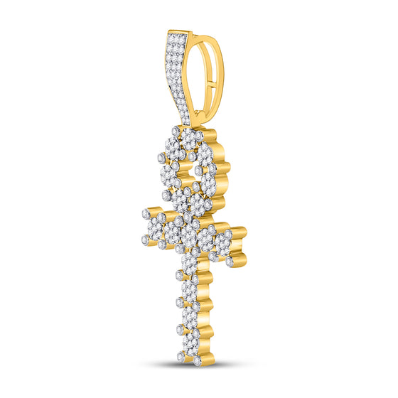 10k Yellow Gold Mens Round Diamond Ankh Cross Charm Pendant 1 Cttw