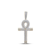  10k Yellow Gold Mens Round Diamond Ankh Cross Charm Pendant 2-1/5 Cttw