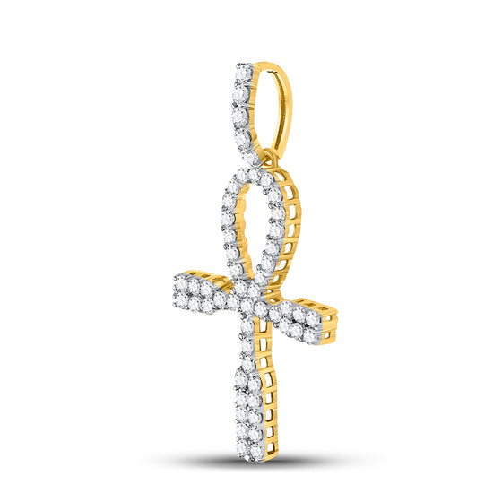 10k Yellow Gold Mens Round Diamond Ankh Cross Charm Pendant 1 Cttw