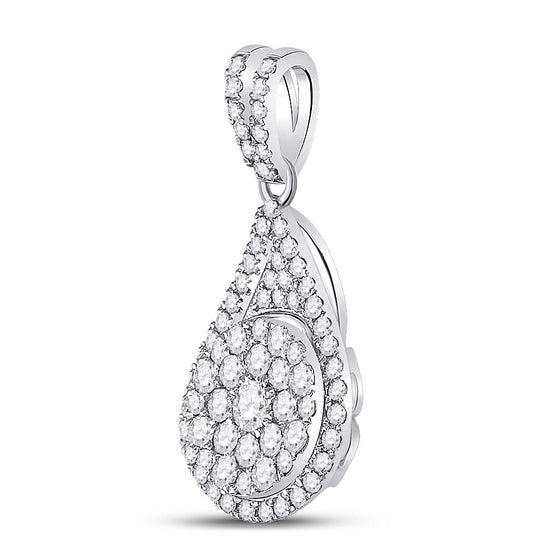 14k White Gold Womens Round Diamond Teardrop Cluster Pendant 1 Cttw