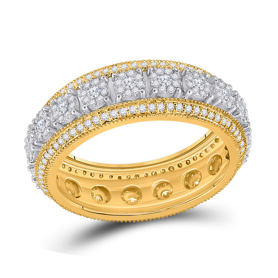 10k Yellow Gold Mens Round Diamond Statement Cluster Band Ring 1-1/4 Cttw