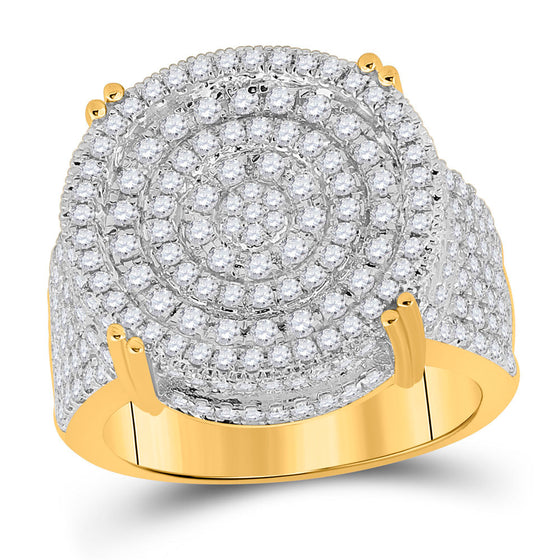 10k Yellow Gold Mens Round Diamond Statement Cluster Ring 1-7/8 Cttw