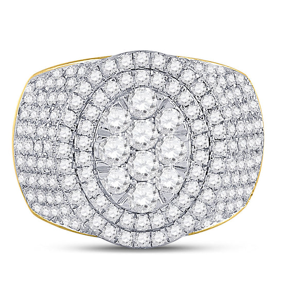 10k Yellow Gold Mens Round Diamond Statement Cluster Ring 2-1/2 Cttw