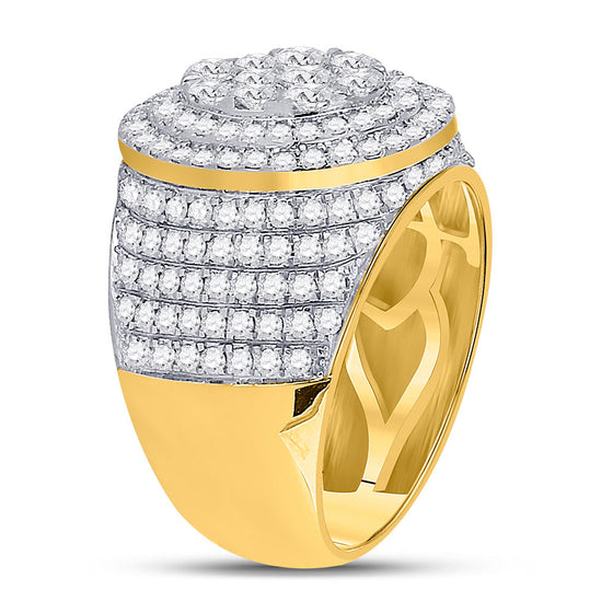 10k Yellow Gold Mens Round Diamond Statement Cluster Ring 2-1/2 Cttw