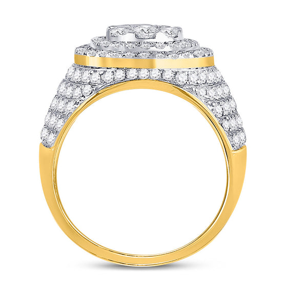 10k Yellow Gold Mens Round Diamond Statement Cluster Ring 2-1/2 Cttw