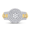 10k Two-tone Gold Mens Round Diamond Circle Flower Cluster Ring 1-1/5 Cttw