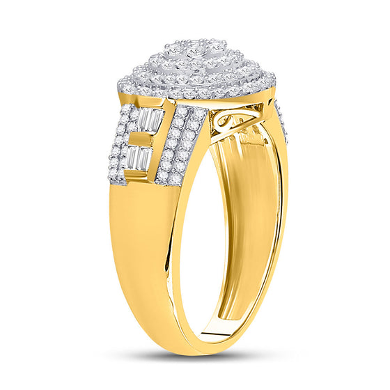 10k Two-tone Gold Mens Round Diamond Circle Flower Cluster Ring 1-1/5 Cttw