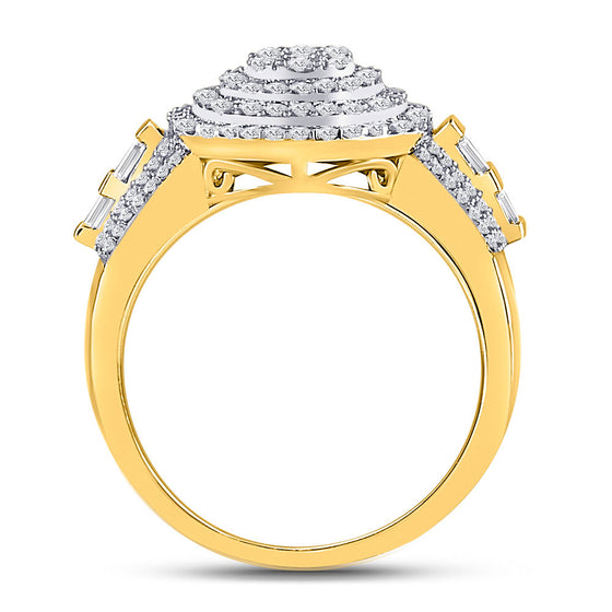 10k Two-tone Gold Mens Round Diamond Circle Flower Cluster Ring 1-1/5 Cttw