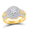 10k Two-tone Gold Mens Round Diamond Circle Flower Cluster Ring 1-1/5 Cttw