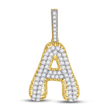  10k Yellow Gold Mens Round Diamond A Letter Charm Pendant 1-1/3 Cttw