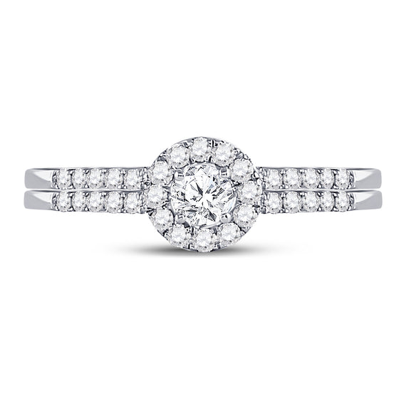 10k White Gold Round Diamond Bridal Wedding Ring Band Set 1/2 Cttw