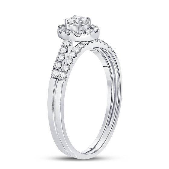 10k White Gold Round Diamond Bridal Wedding Ring Band Set 1/2 Cttw