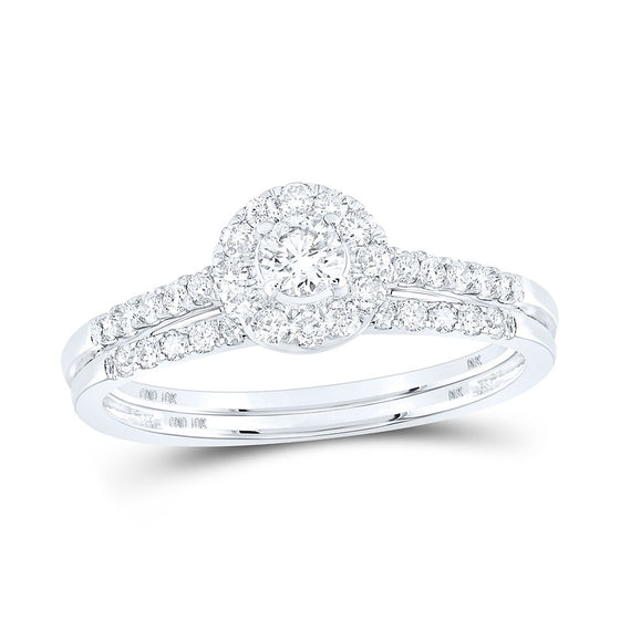 10k White Gold Round Diamond Bridal Wedding Ring Band Set 1/2 Cttw