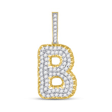  10k Yellow Gold Mens Round Diamond B Letter Charm Pendant 1-3/8 Cttw