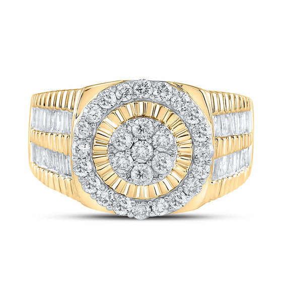 10k Yellow Gold Mens Round Diamond Cluster Ring 1-3/4 Cttw