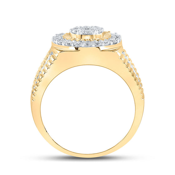 10k Yellow Gold Mens Round Diamond Cluster Ring 1-3/4 Cttw