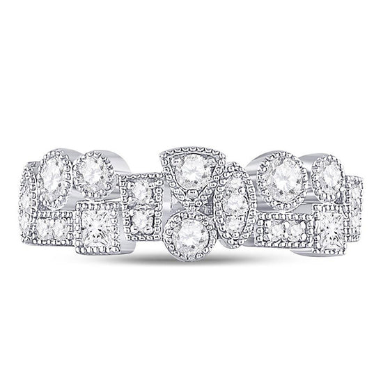 10k White Gold Womens Round Diamond Modern Geometric Band Ring 5/8 Cttw