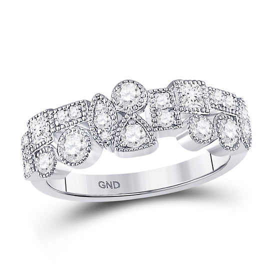 10k White Gold Womens Round Diamond Modern Geometric Band Ring 5/8 Cttw