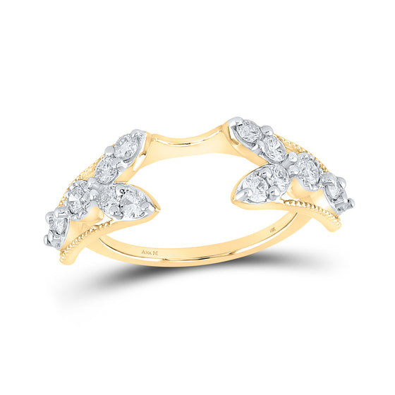 14k Yellow Gold Womens Round Diamond Wrap Enhancer Wedding Band 3/4 Cttw